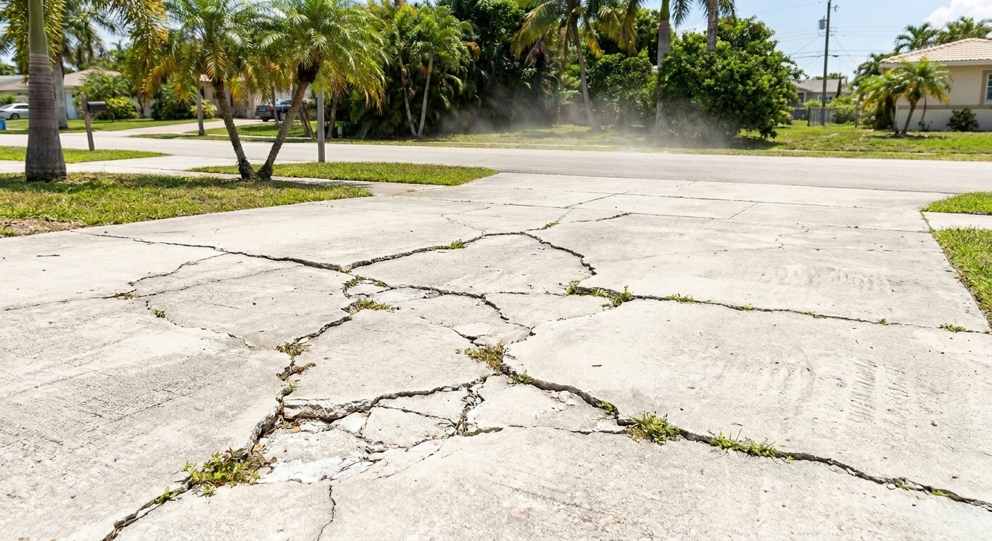 Cracked driveway in Orlando worsening during summer heat