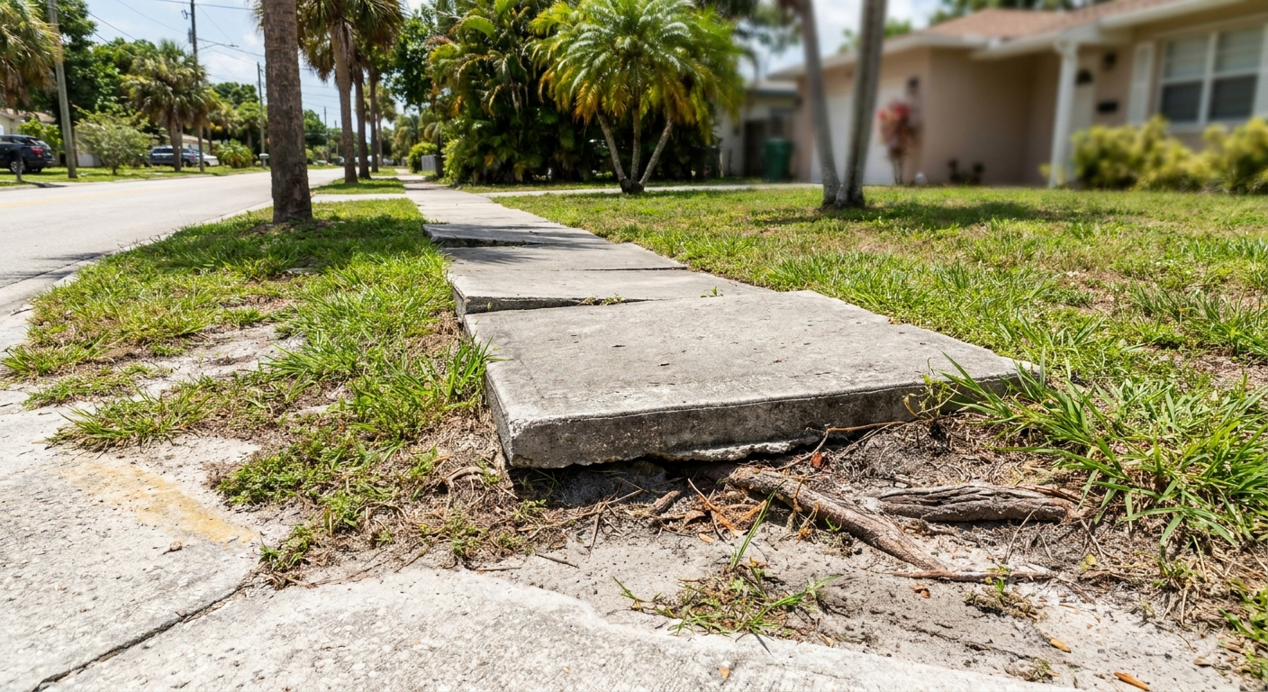Orlando sidewalk sinking and shifting due to unstable soil and water erosion