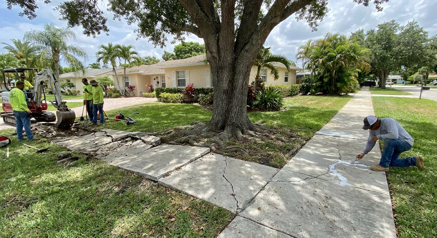 Concrete sidewalk repair or replacement in Orlando, showing before and after results